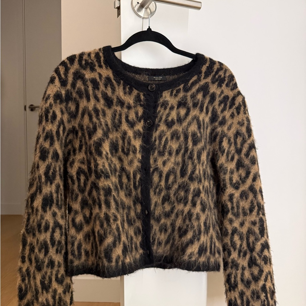 Massimo Dutti Black and Brown Fuzzy Cardigan